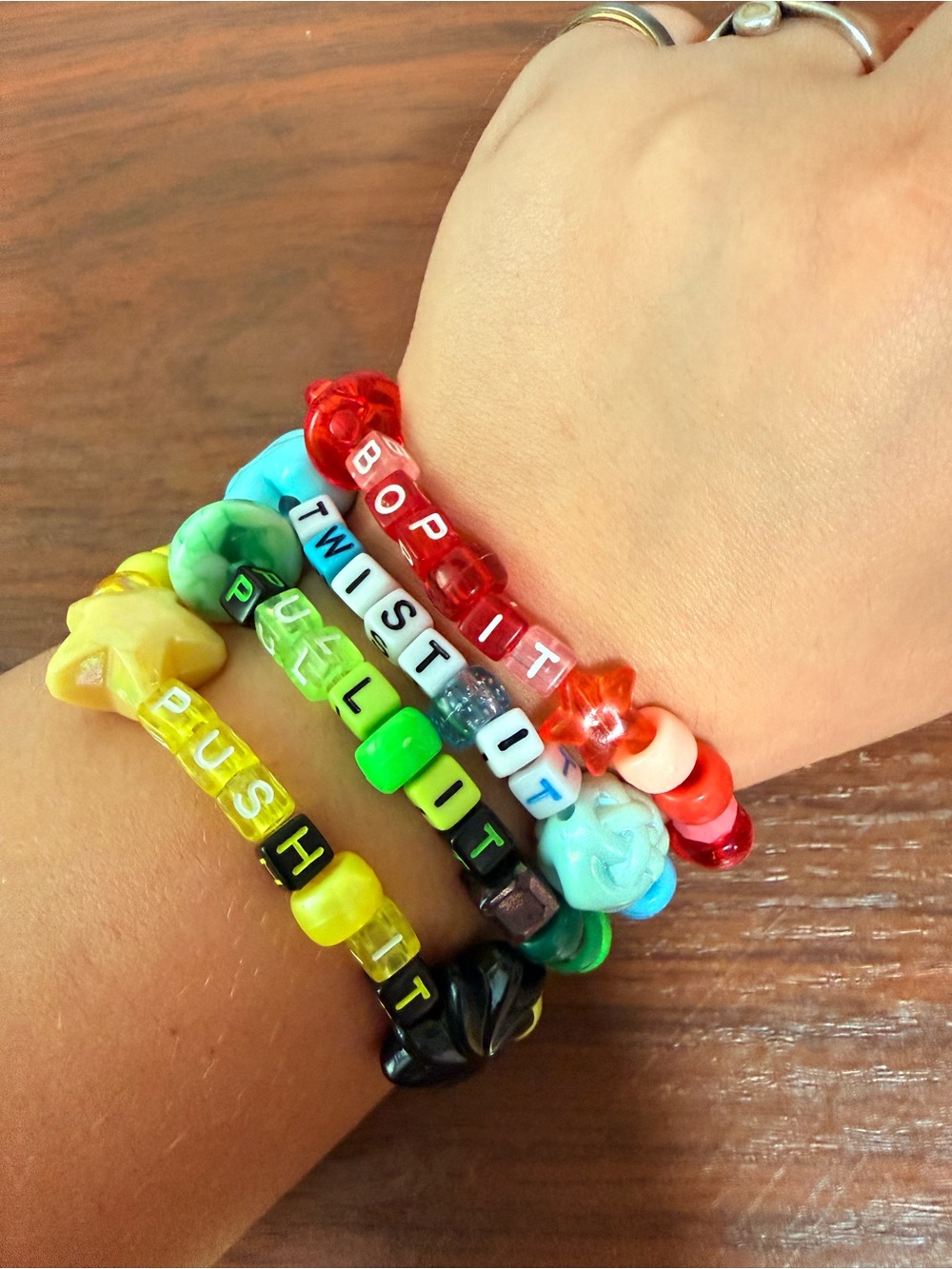 Handmade Kids Beaded Stretch Bracelets - Red, Blue, Green, Yellow